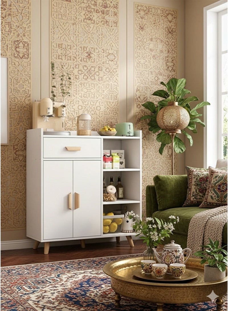 إكسبرت خزانة ركن القهوة مع درج تخزين، خزانة جانبية مع طبقة قابلة للتعديل، خزانة تخزين المطبخ لغرفة الطعام، رف تخزين فرن الميكروويف في المطبخEI-208 - Image 1